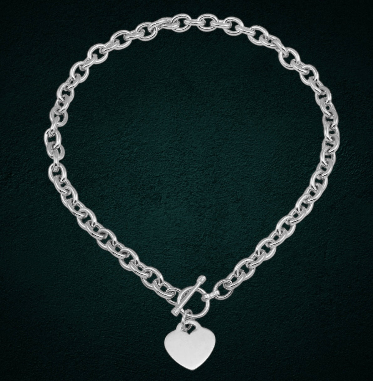 Beautiful 925 solid sterling silver heart toggle necklace 16”