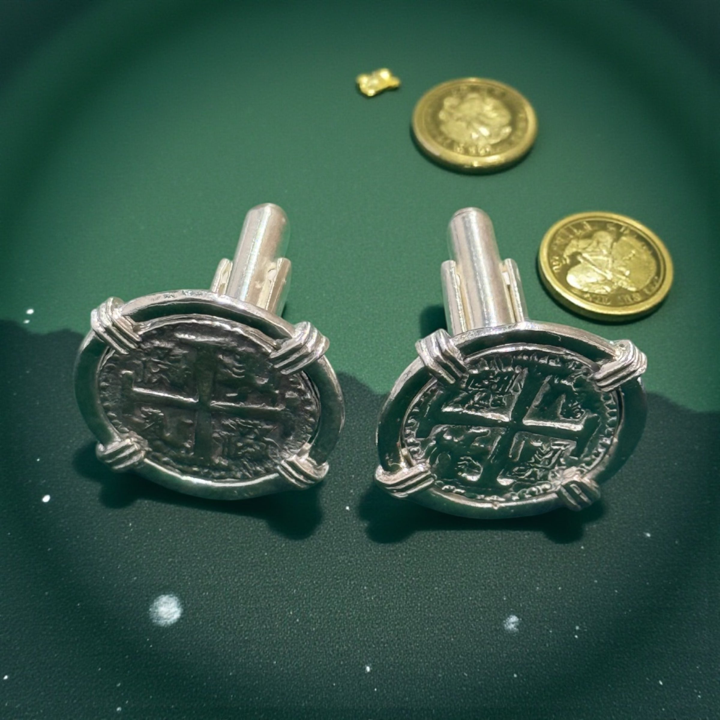 Atocha shipwreck coin Cufflinks 925 solid sterling silver made from atocha silver bars 22mm