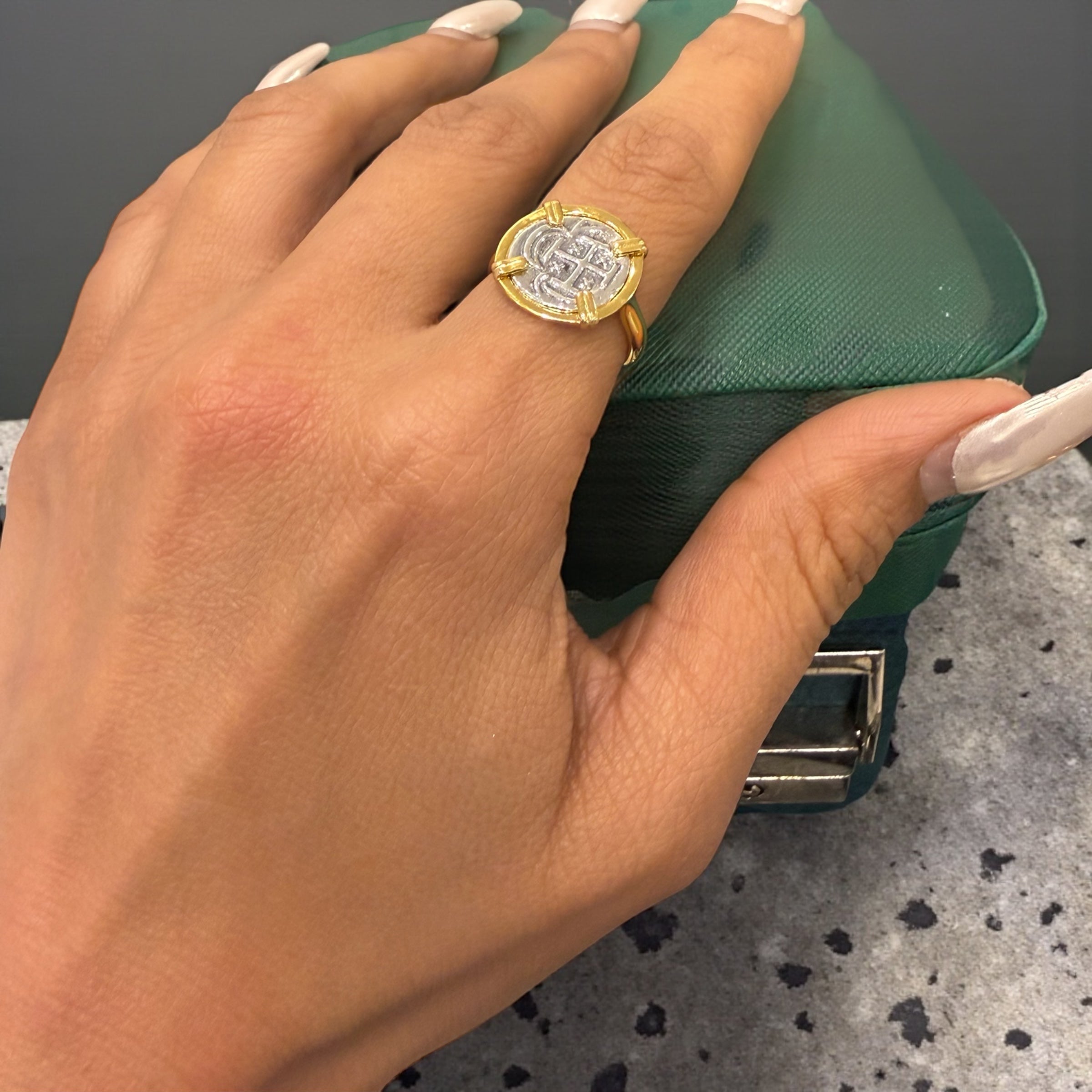 Gorgeous mini atocha coin ring two tone