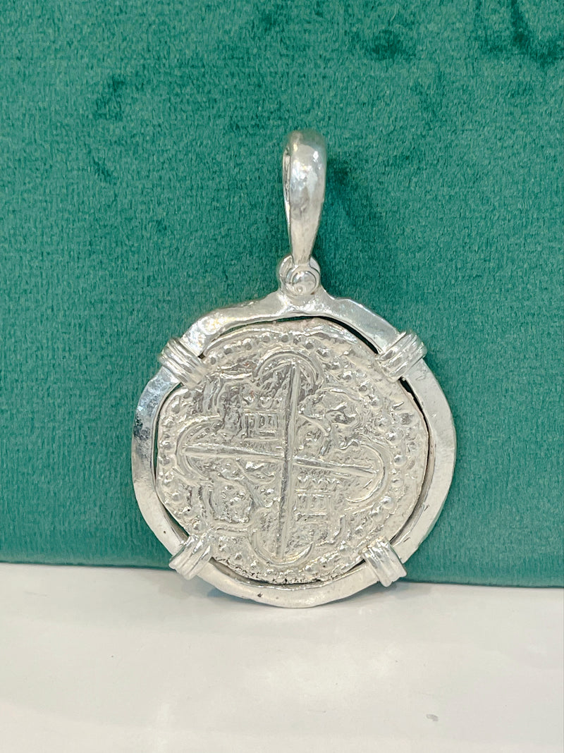 ATOCHA SOLID SILVER HEAVY COIN PENDANT HANDMADE FROM ATOCHA SILVER