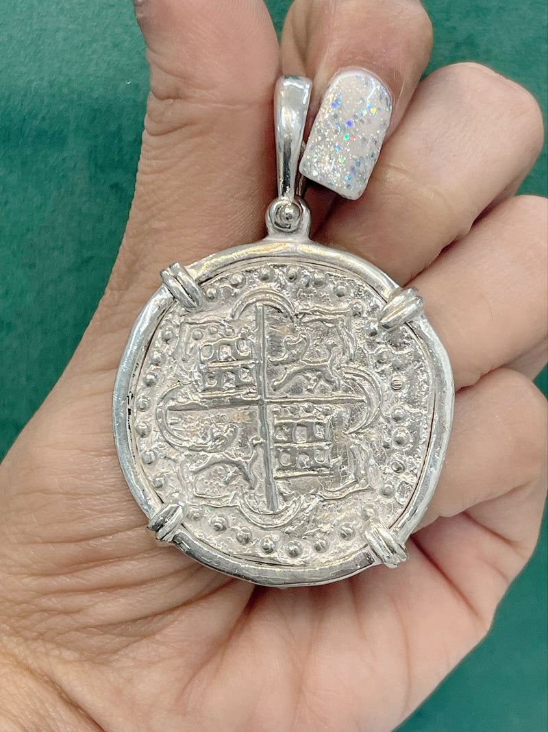 ATOCHA SOLID SILVER HEAVY COIN PENDANT HANDMADE FROM ATOCHA SILVER