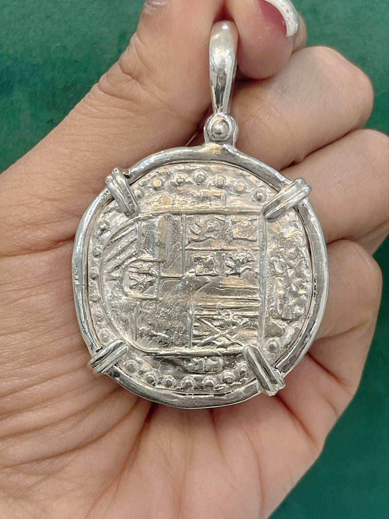 ATOCHA SOLID SILVER HEAVY COIN PENDANT HANDMADE FROM ATOCHA SILVER