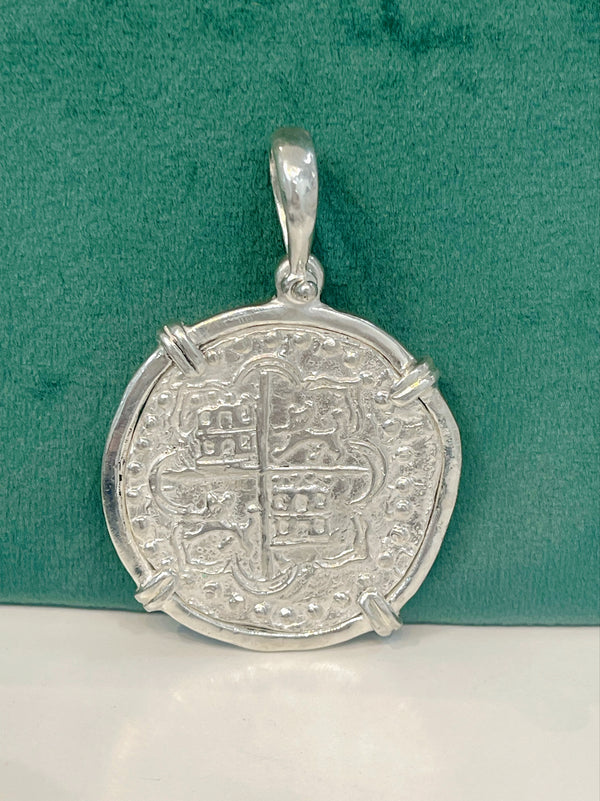 ATOCHA SOLID SILVER HEAVY COIN PENDANT HANDMADE FROM ATOCHA SILVER