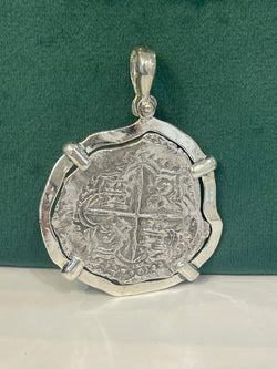 ATOCHA SOLID SILVER HEAVY COIN PENDANT HANDMADE FROM ATOCHA SILVER