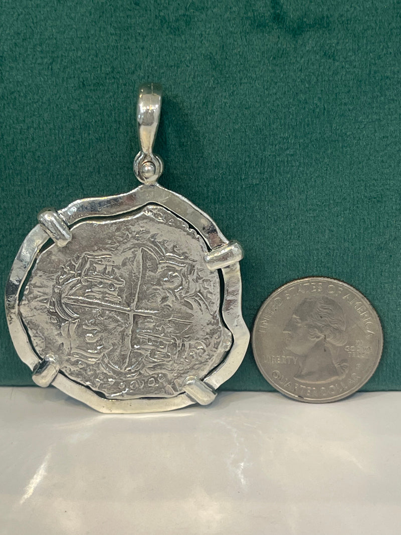 ATOCHA SOLID SILVER HEAVY COIN PENDANT HANDMADE FROM ATOCHA SILVER