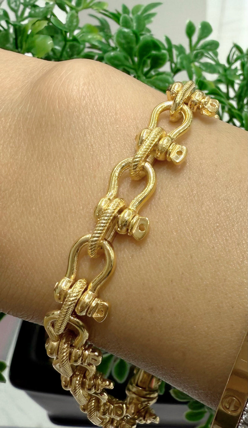 14k solid real gold heavy handmade shackle link bracelet 9.5mm