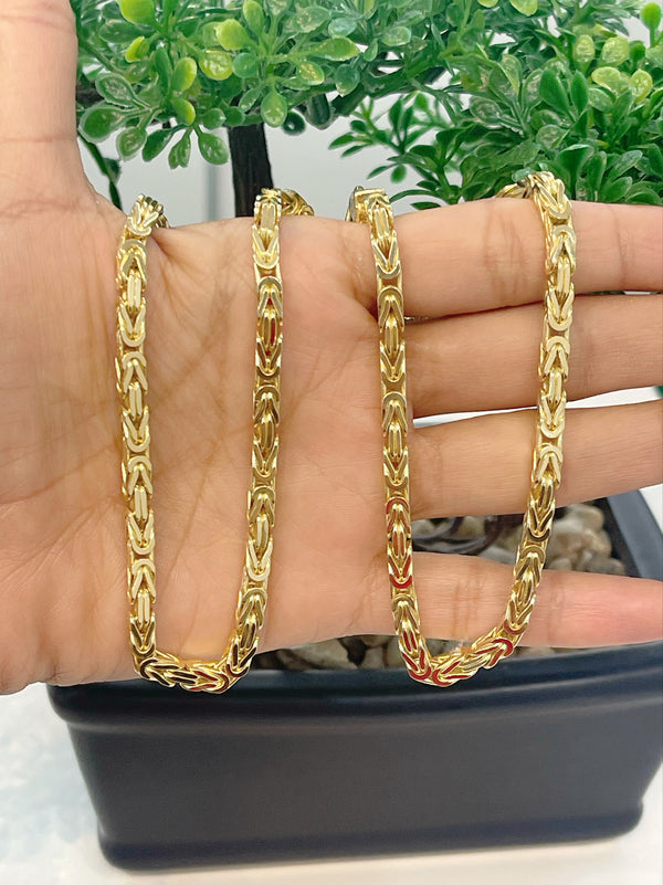 14K SOLID REAL GOLD  BEAUTIFUL  BYZANTINE CHAIN 4MM (KING’S CHAIN)