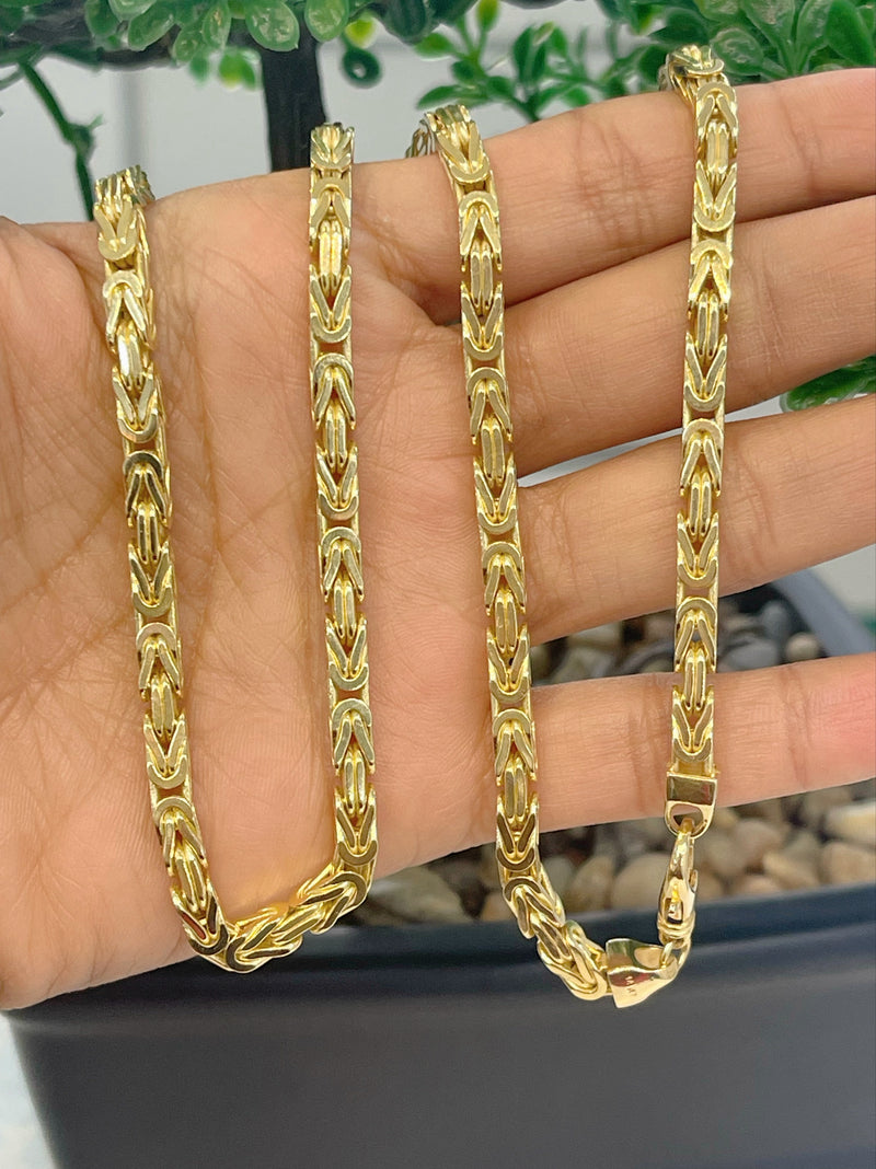 14K SOLID REAL GOLD  BEAUTIFUL  BYZANTINE CHAIN 4MM (KING’S CHAIN)