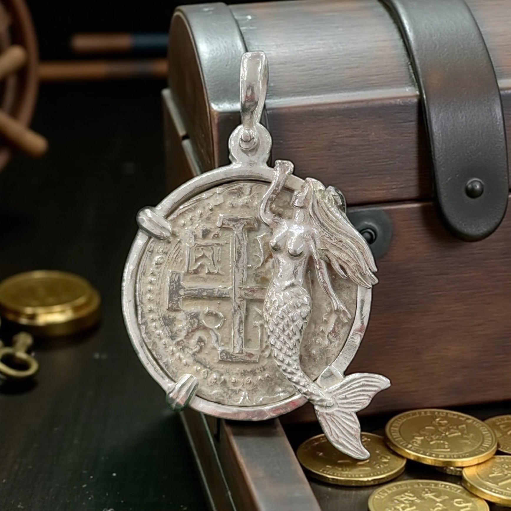 ATOCHA SOLID SILVER COIN PENDANT IN BEAUTIFUL MERMAID