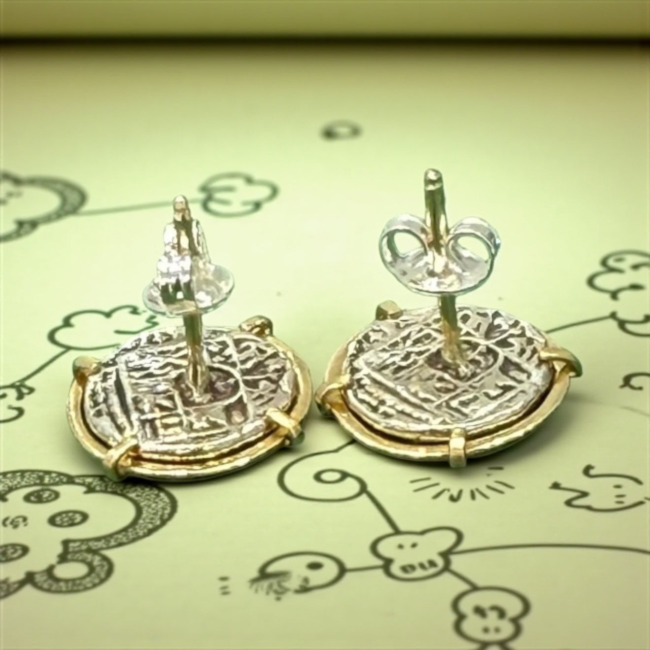 ATOCHA MINI SILVER COIN EARRINGS IN 14k GOLD BEZEL 12MM