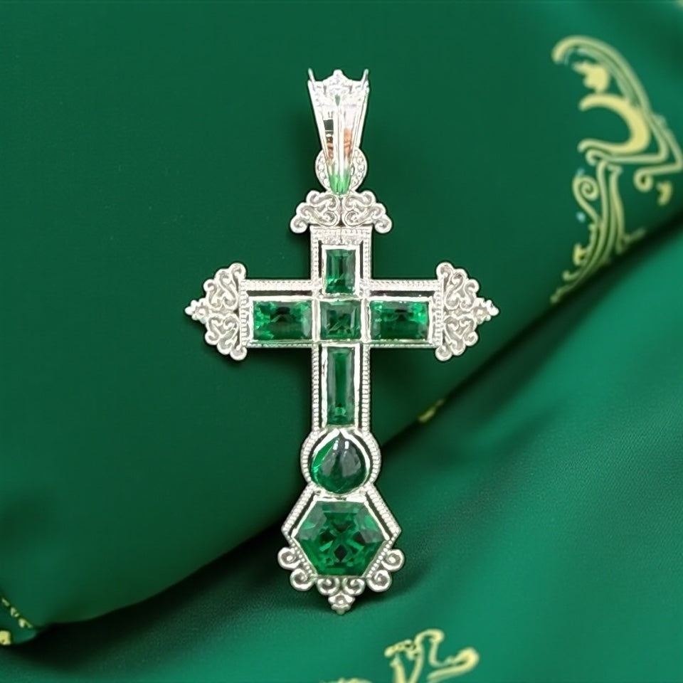 925 Sterling Silver Atocha cross emerald pendant