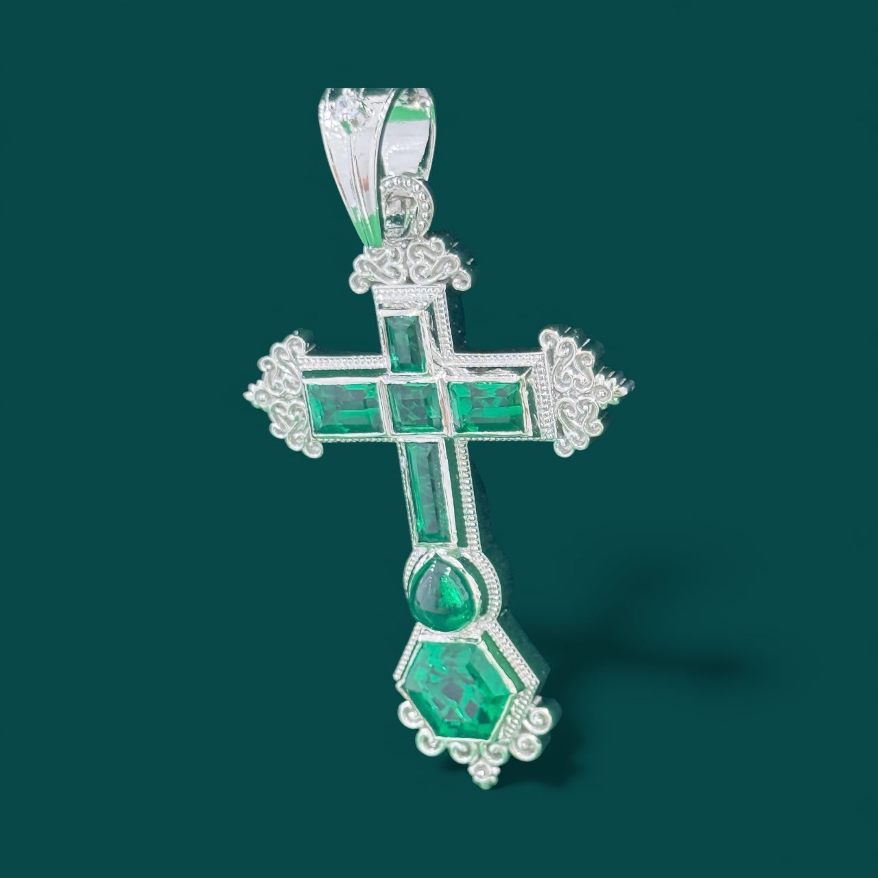 925 Sterling Silver Atocha cross emerald pendant