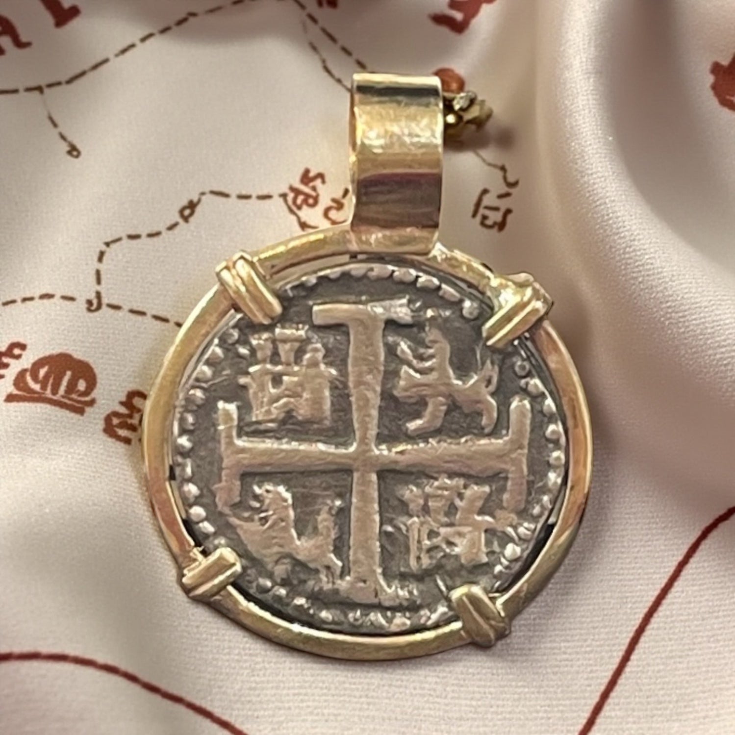 ATOCHA SILVER COIN PENDANT IN 14K REAL SOLID GOLD BEZEL HANDMADE FROM ATOCHA SILVER
