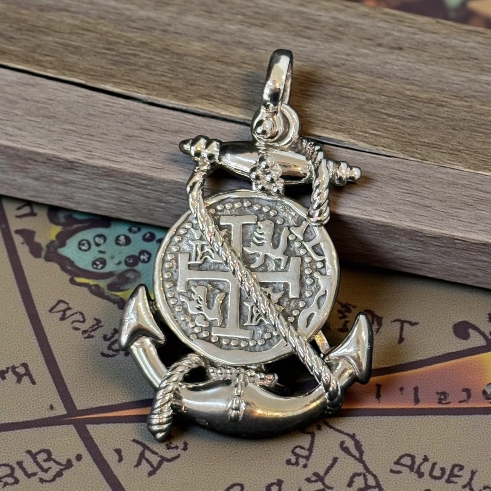 ATOCHA SHIPWRECK COIN PENDANT IN BEAUTIFUL ANCHOR SETTING