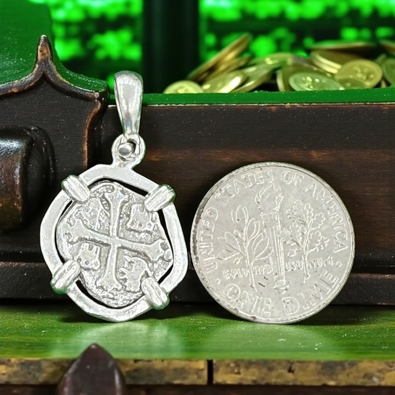 HANDMADE ATOCHA SILVER MINI COIN PENDANT 16MM