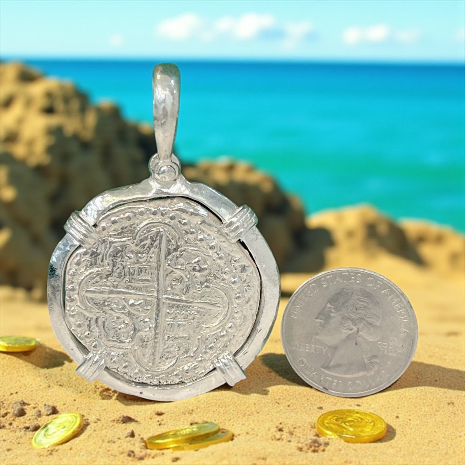 ATOCHA SOLID SILVER HEAVY COIN PENDANT HANDMADE FROM ATOCHA SILVER