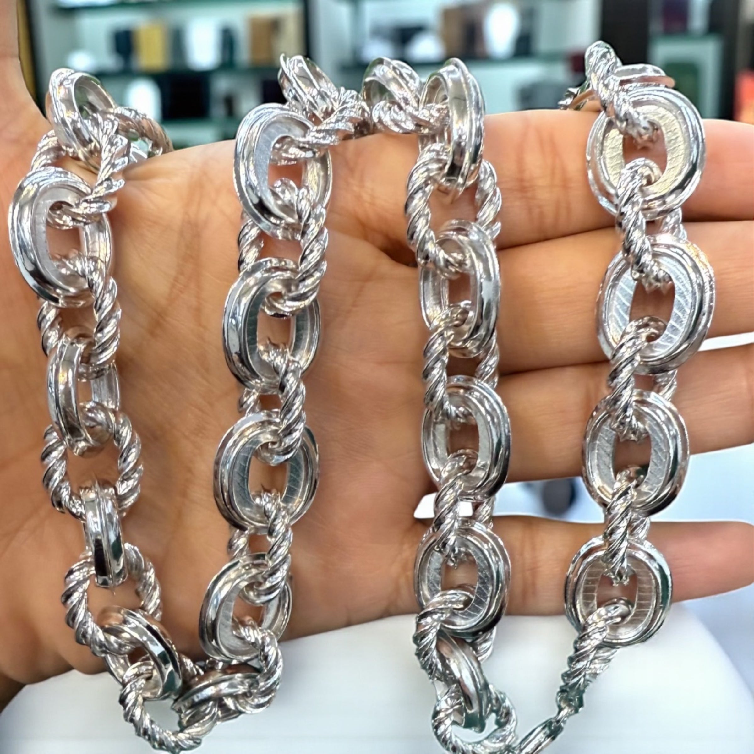 925 ITALIAN SOLID HEAVY STERLING SILVER HANDMADE MONEY CHAIN 15MM