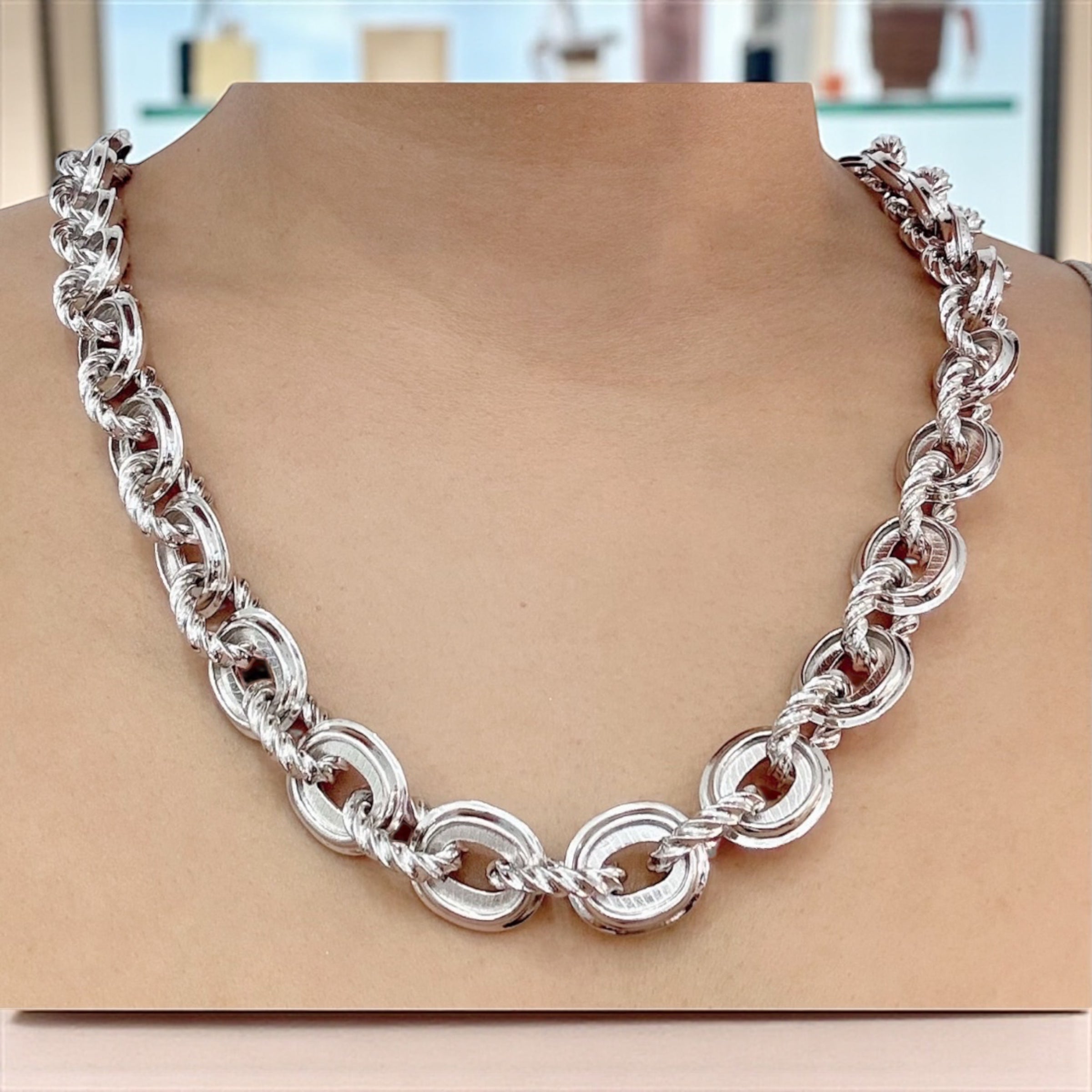 925 ITALIAN SOLID HEAVY STERLING SILVER HANDMADE MONEY CHAIN 15MM