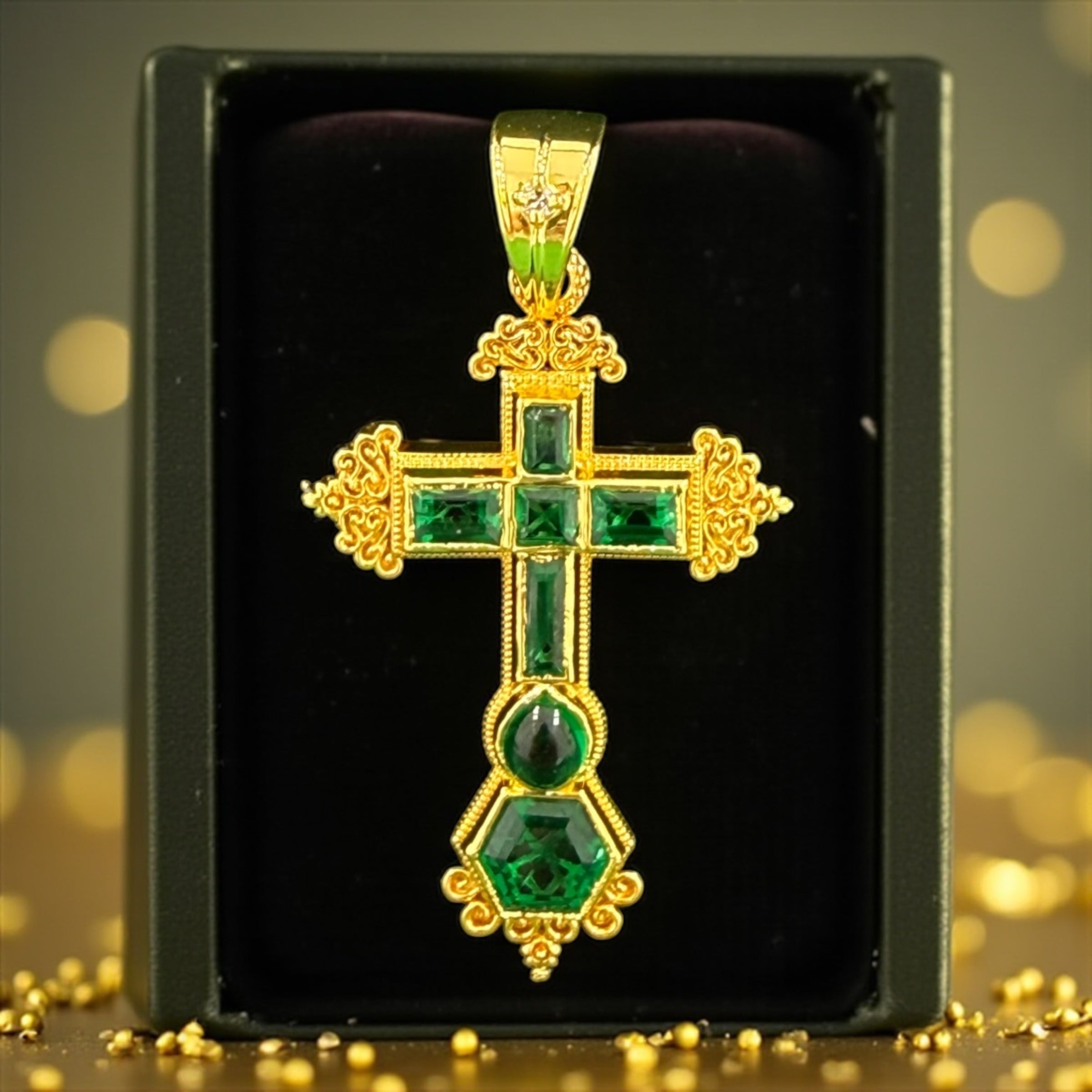 925 Sterling Silver Atocha cross emerald pendant 14k gold plated