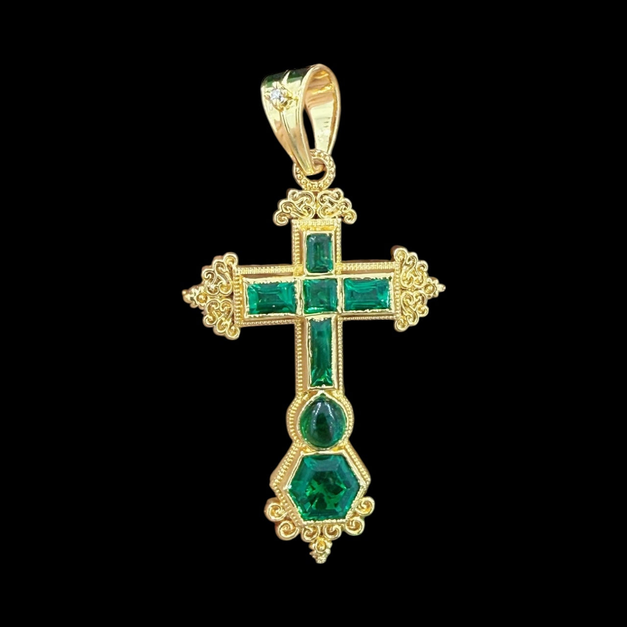 925 Sterling Silver Atocha cross emerald pendant 14k gold plated