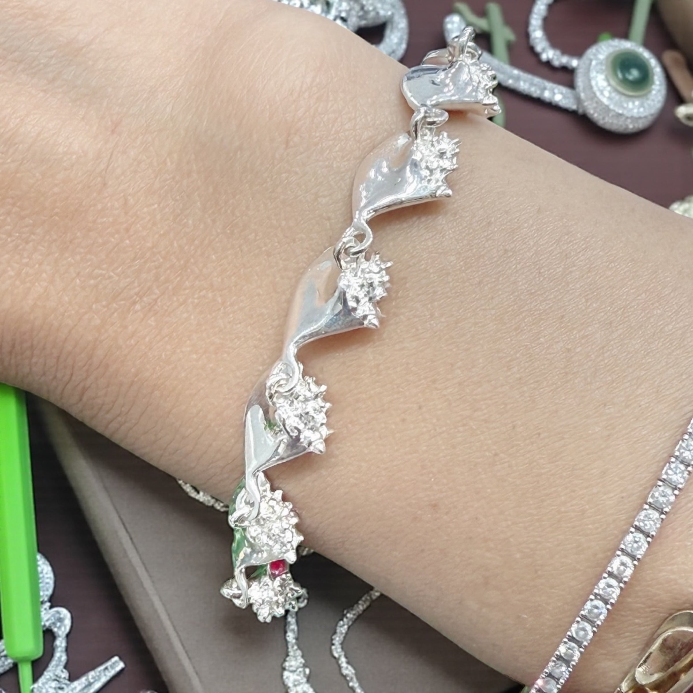 925 solid sterling silver handmade mini conch shell bracelet