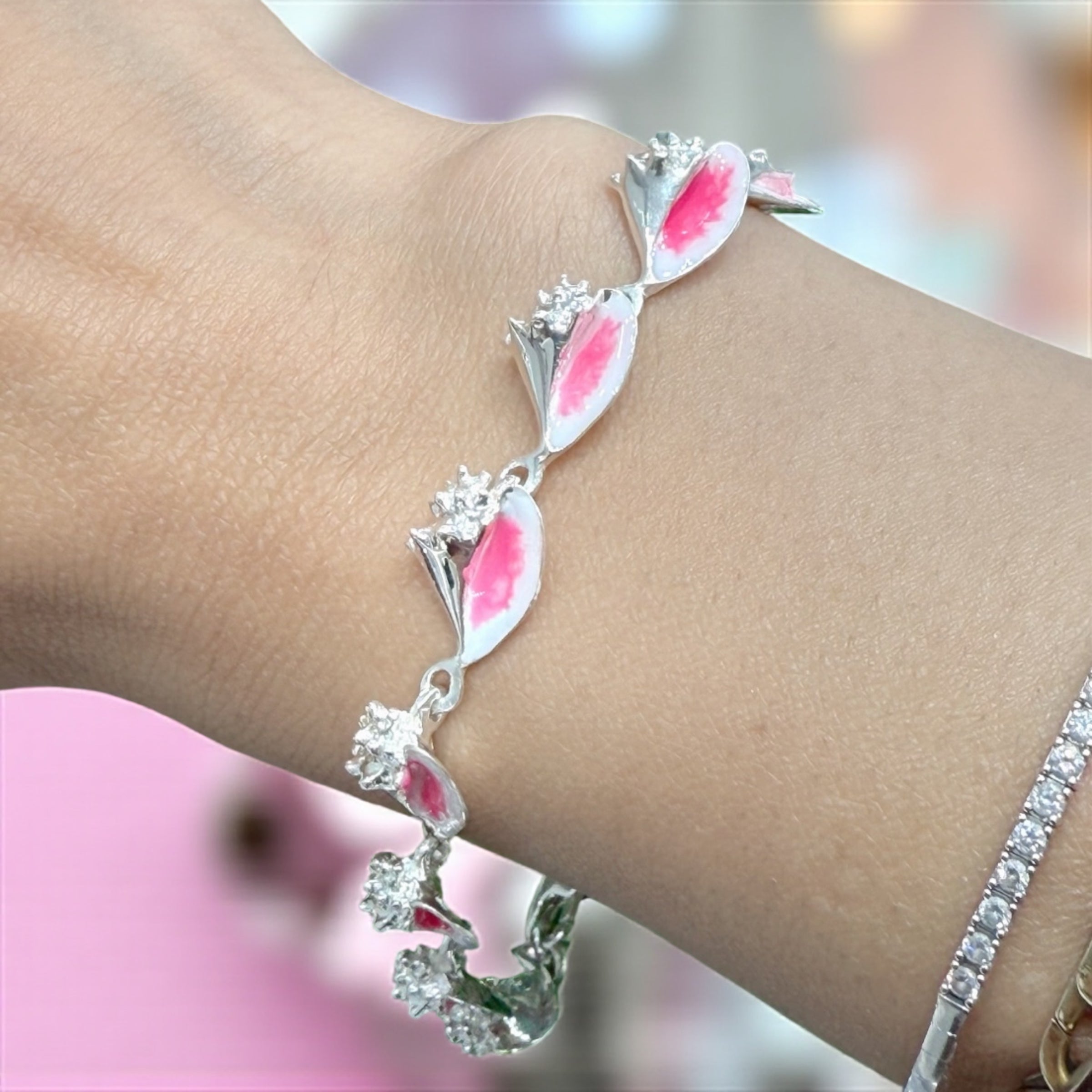 925 solid sterling silver handmade mini conch shell bracelet