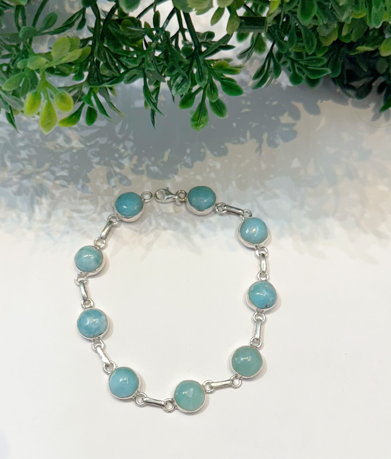 Handmade Blue Round Larimar Bracelet 7” long