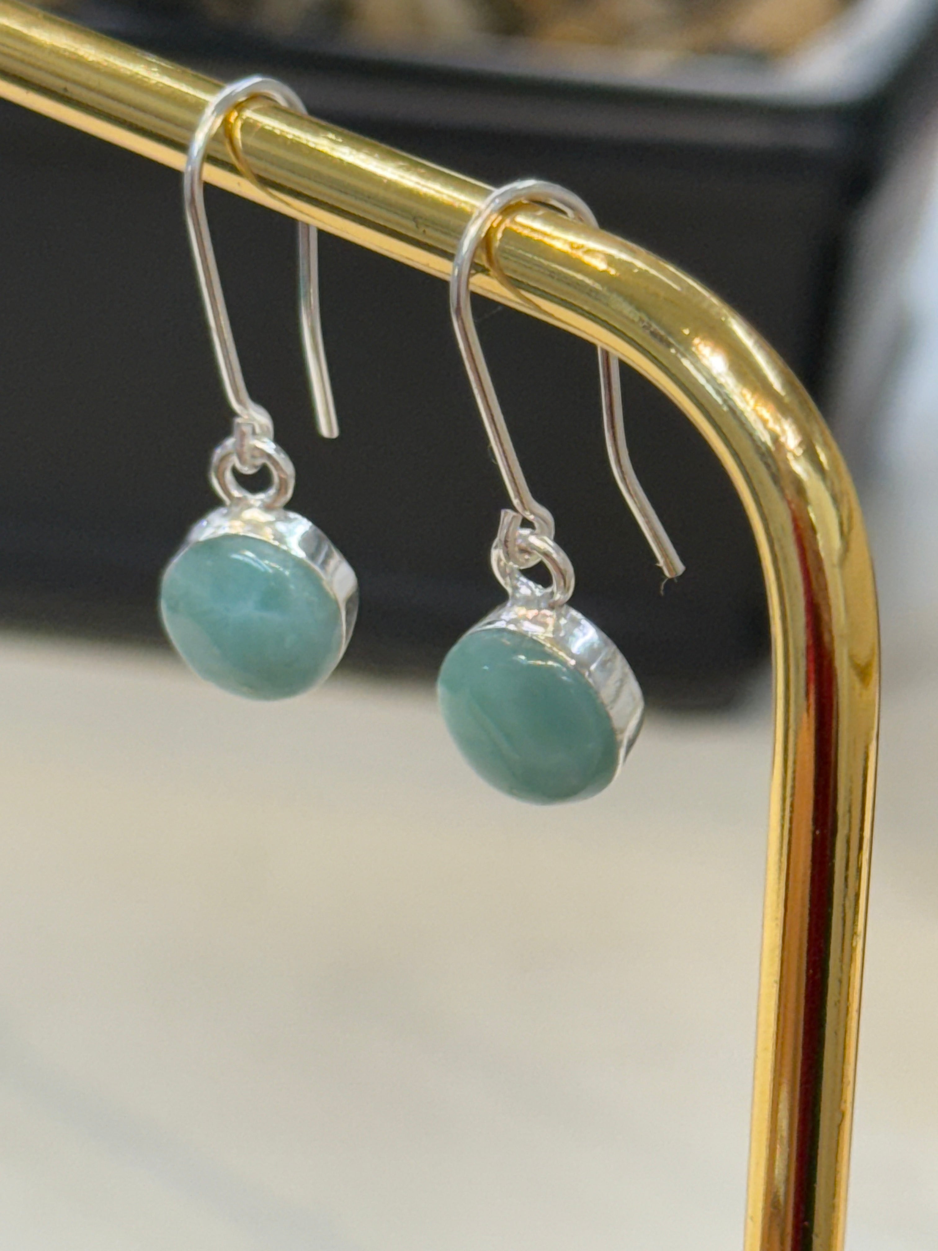 Handmade Blue Round Larimar Earrings