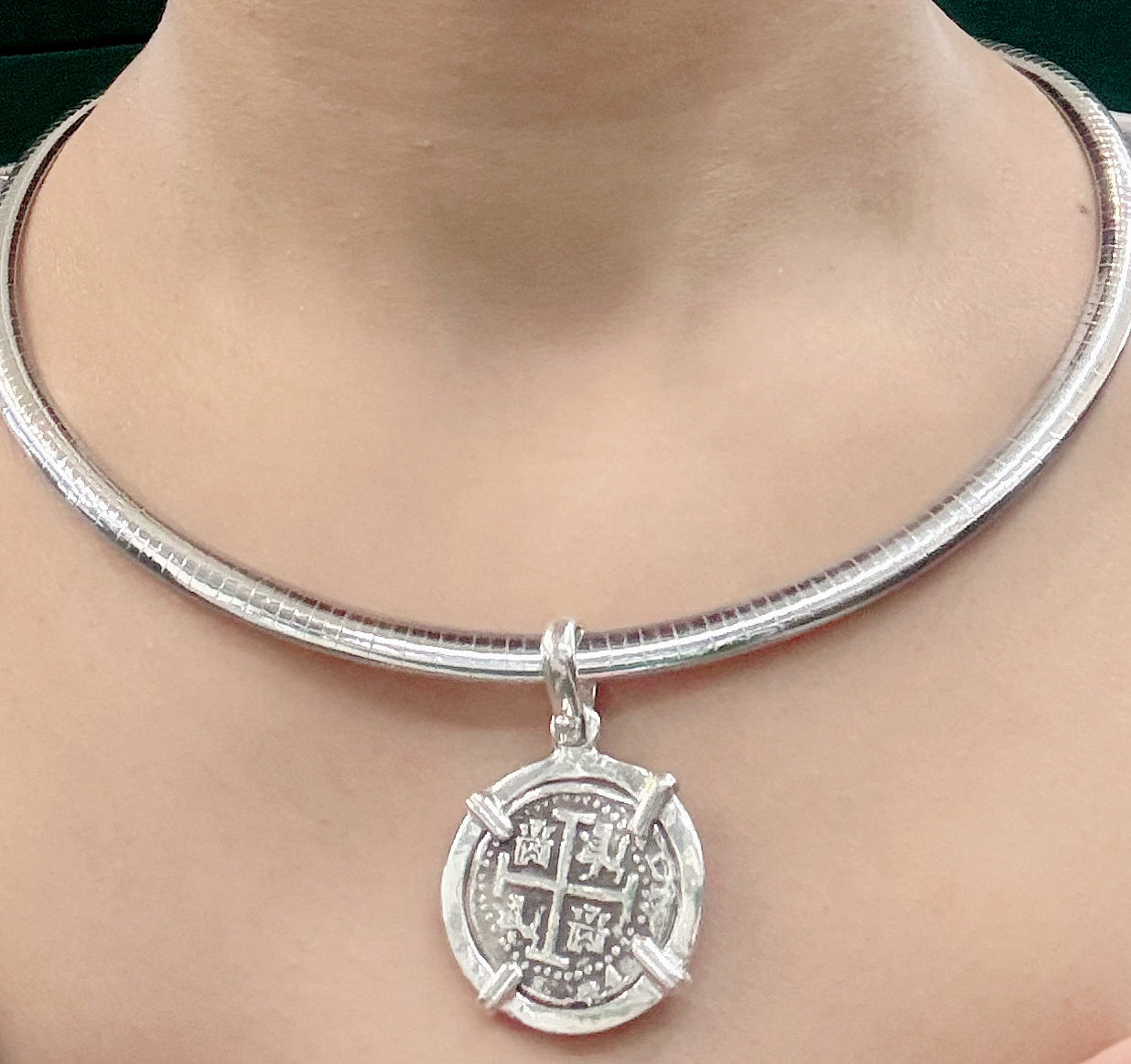 Atocha silver coin pendant on Cleopetra chain 6mm