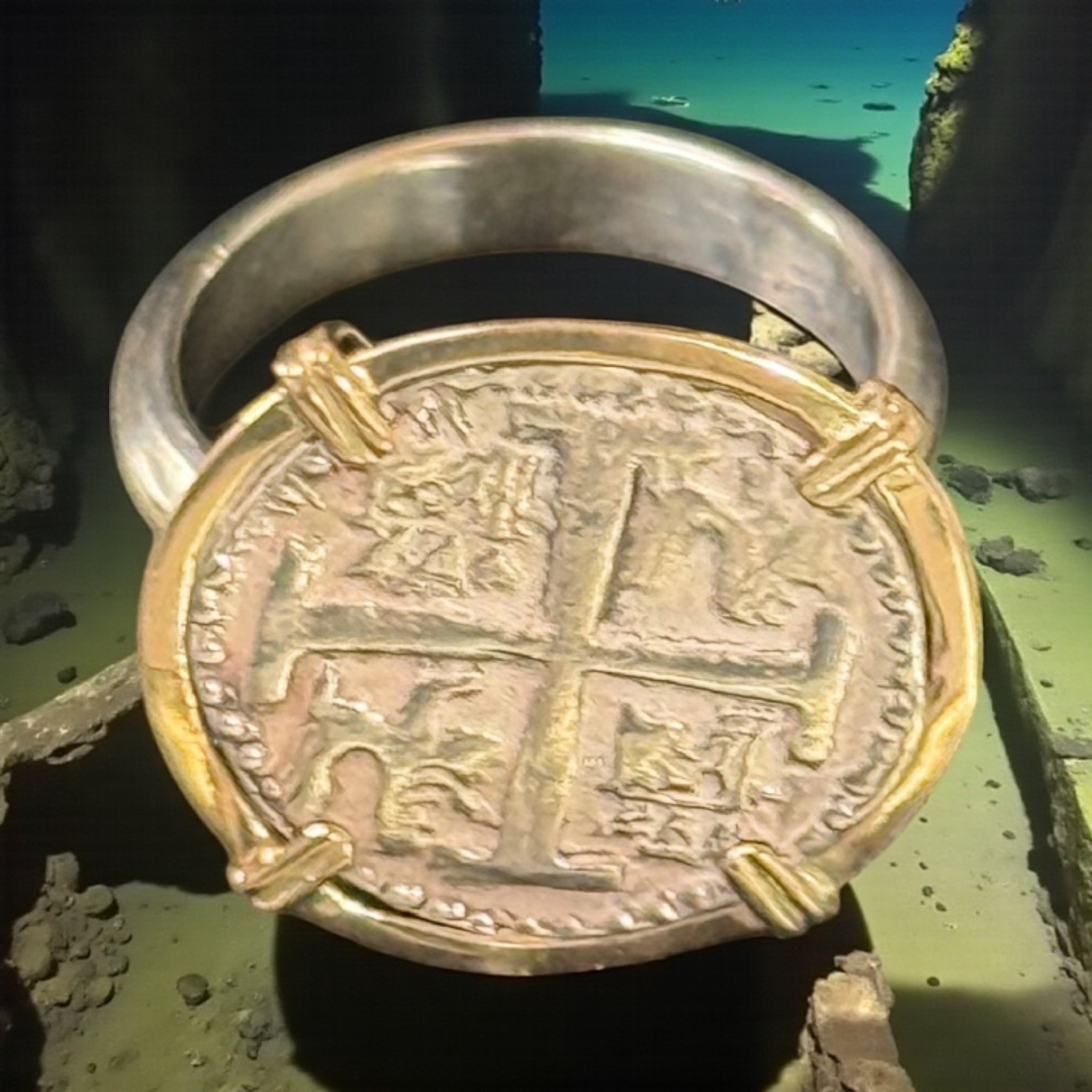 ATOCHA SILVER COIN RING IN 14k REAL GOLD BEZEL AND SILVER BAND