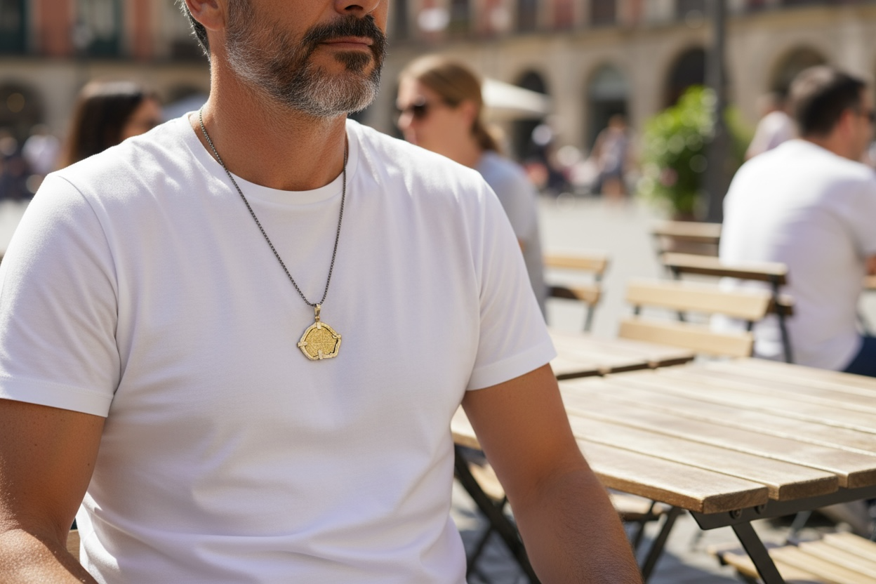 MUSEUM QUALITY RECREATION OF ATOCHA SHIPWRECK GOLD COIN PENDANT HANDMADE WITH 14K REAL GOLD