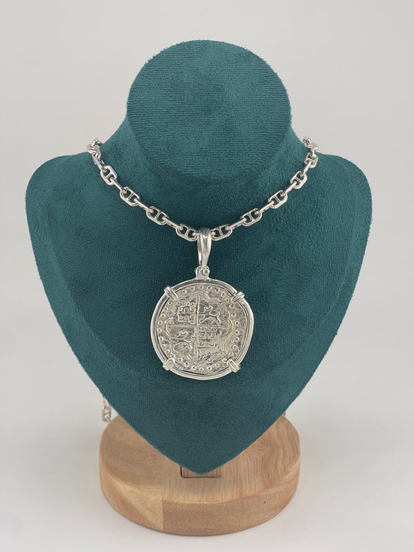 NUESTRA SENORA DE ATOCHA SOLID SILVER BIG 8 REALE SIZE COIN PENDANT