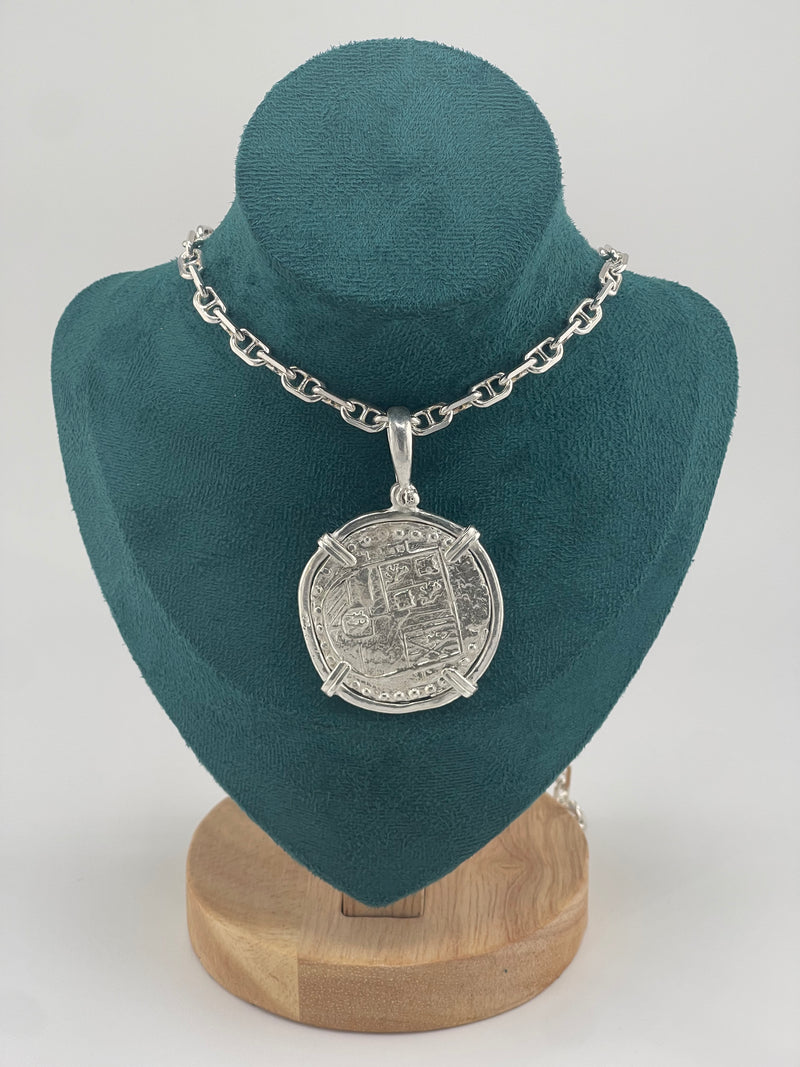 NUESTRA SENORA DE ATOCHA SOLID SILVER BIG 8 REALE SIZE COIN PENDANT