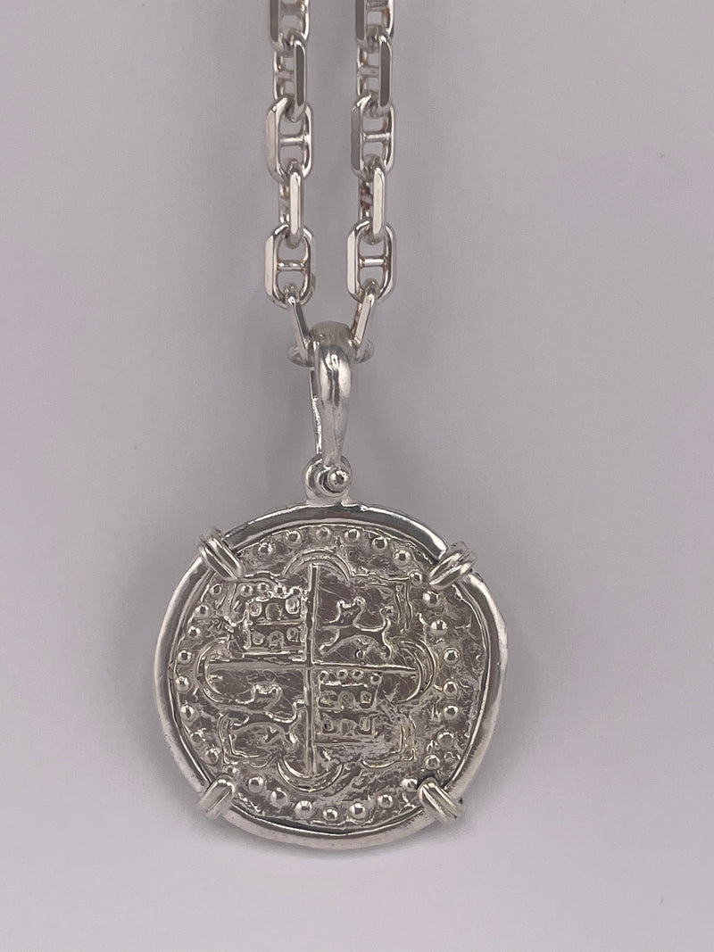 NUESTRA SENORA DE ATOCHA SOLID SILVER BIG 8 REALE SIZE COIN PENDANT