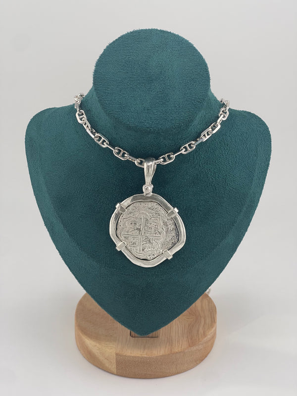 NUESTRA SENORA DE ATOCHA SOLID SILVER BIG 8 REALE SIZE COIN PENDANT