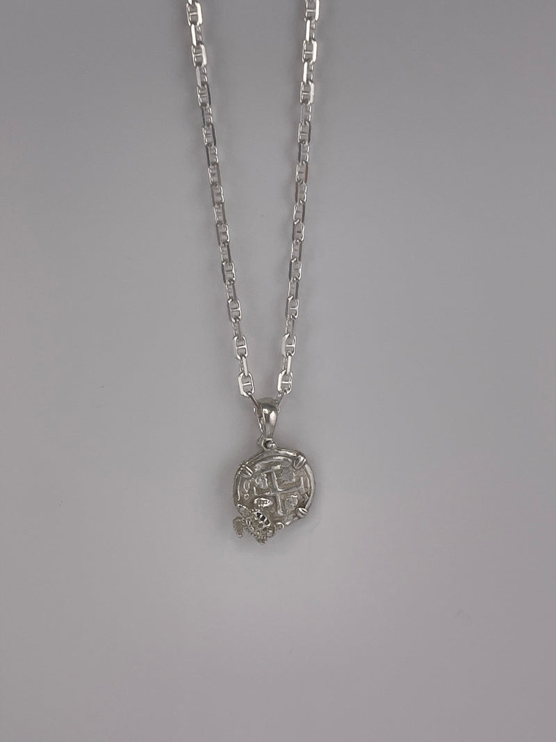 NUESTRA SENORA DE ATOCHA SOLID SILVER COIN PENDANT WITH TURTLE