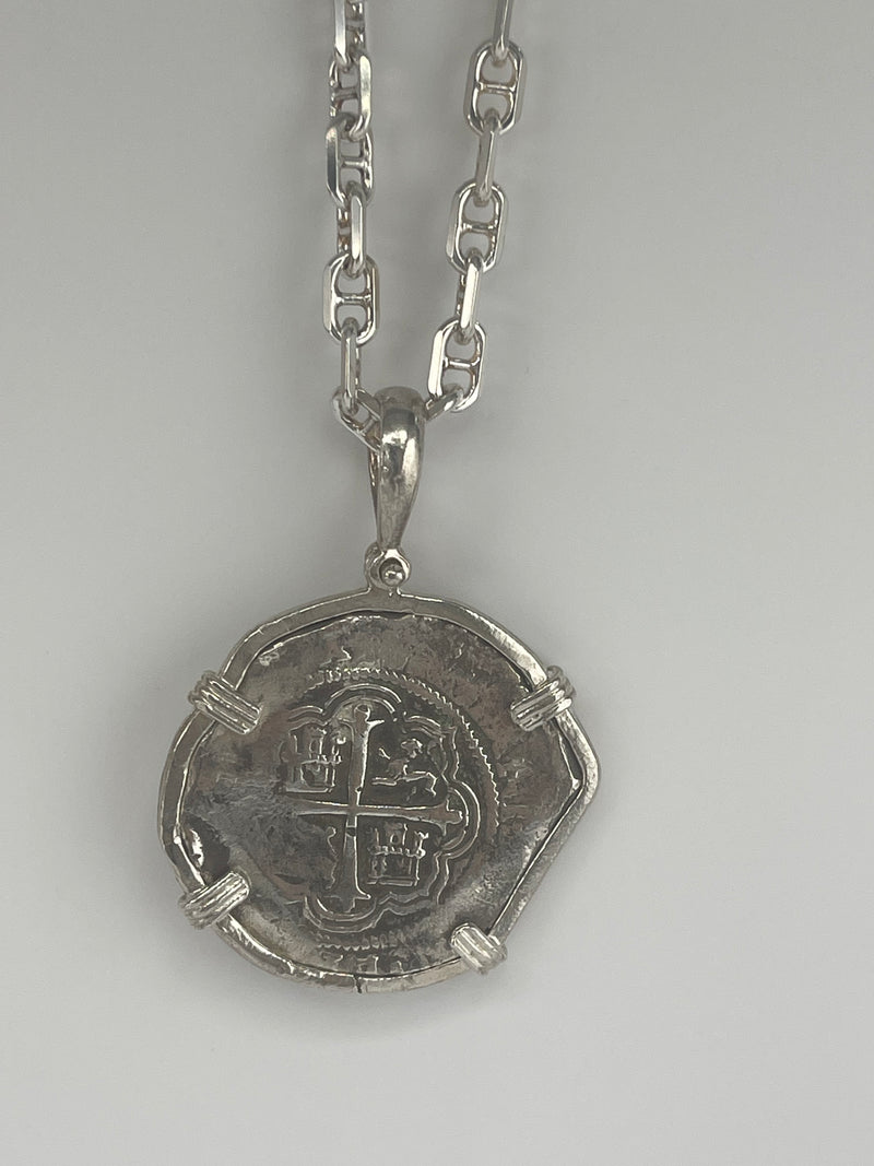 NUESTRA SENORA DE ATOCHA SOLID SILVER LARGE 8 REALE SIZE COIN PENDANT