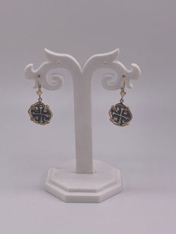 NUESTRA SENORA DE ATOCHA MINI SILVER COIN EARRINGS IN 14k GOLD BEZEL