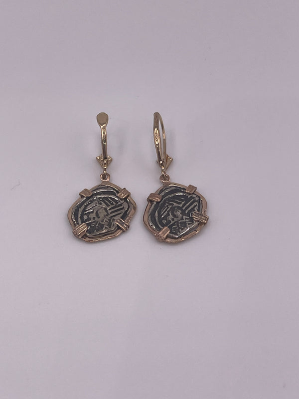 NUESTRA SENORA DE ATOCHA MINI SILVER COIN EARRINGS IN 14k GOLD BEZEL