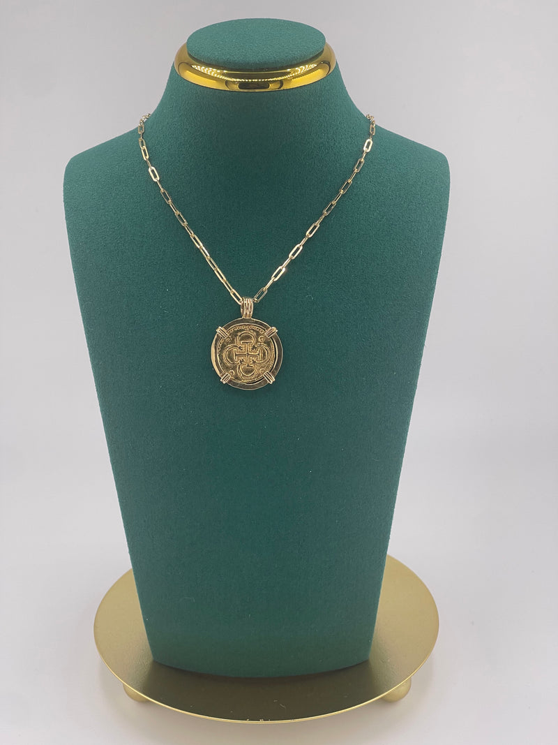 ATOCHA SHIPWRECK 14k SOLID GOLD COIN PENDANT WITH 14k GOLD CHAIN 22” LONG