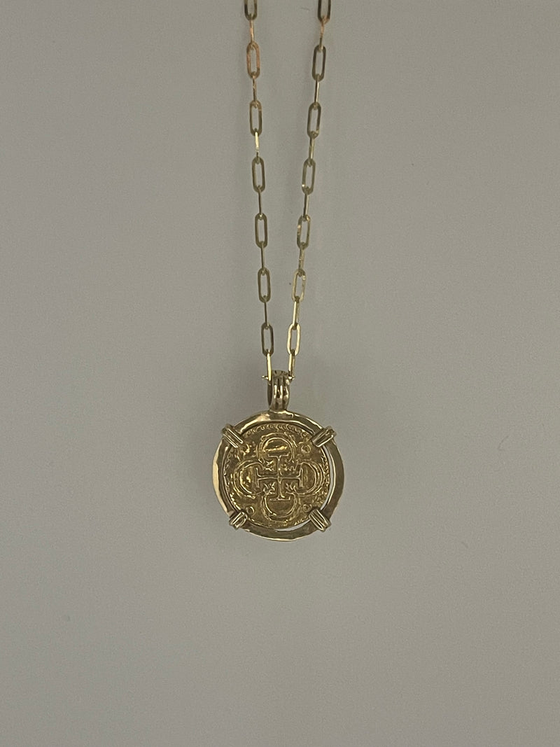 ATOCHA SHIPWRECK 14k SOLID GOLD COIN PENDANT WITH 14k GOLD CHAIN 22” LONG