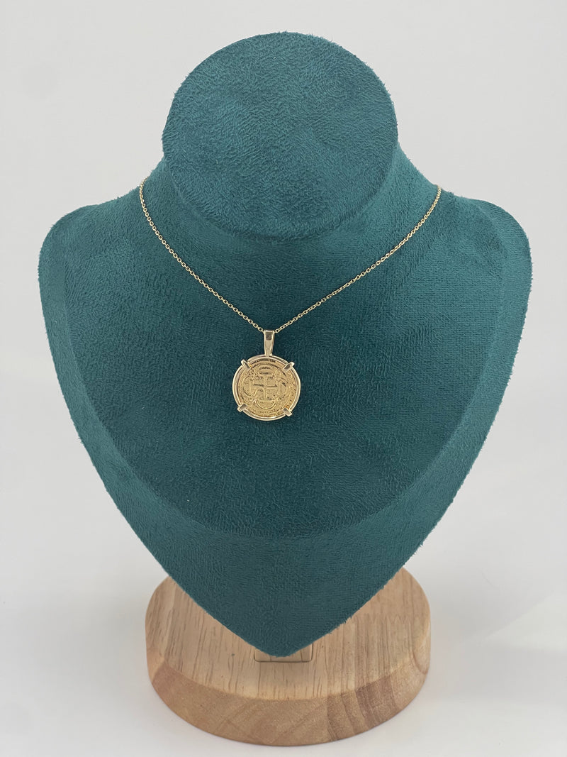 ATOCHA SHIPWRECK GOLD COIN PENDANT HANDMADE WITH 14k SOLID GOLD WITH 14k REAL GOLD CHAIN 18” LONG