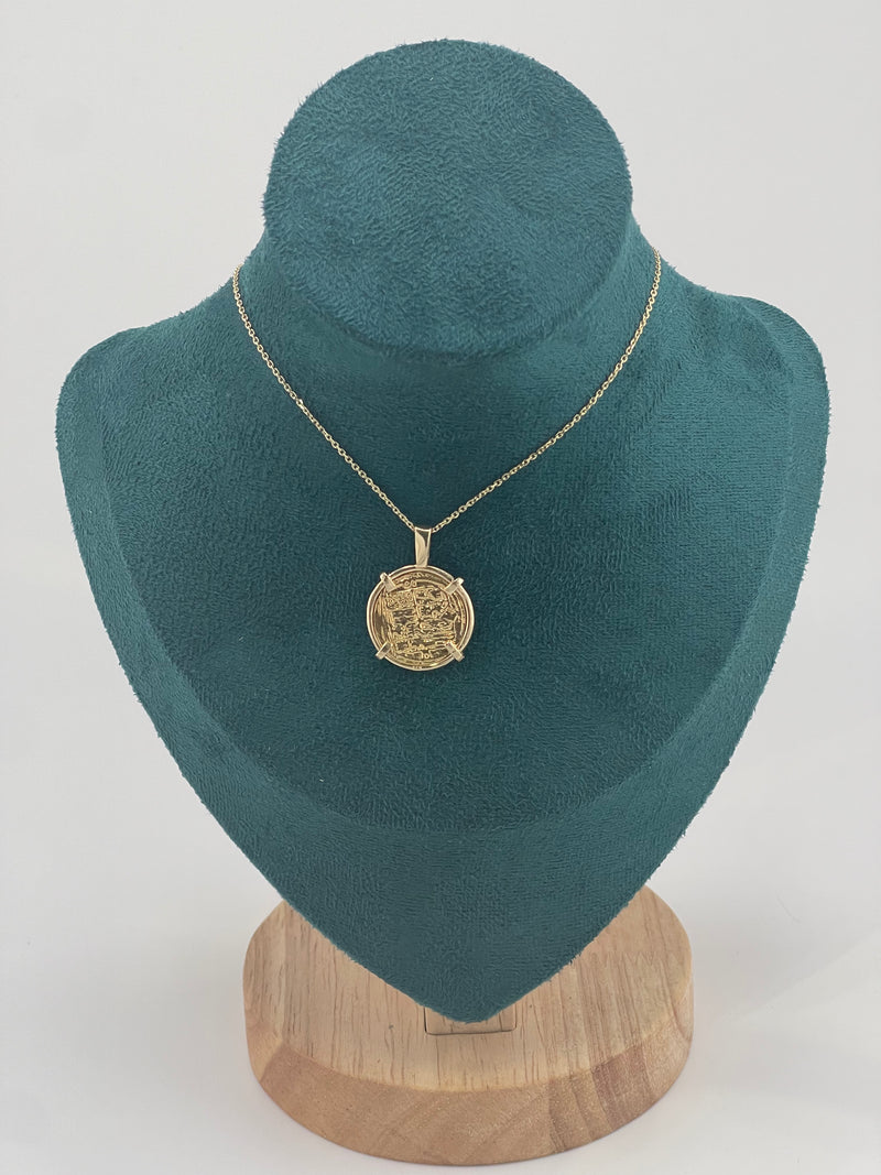 ATOCHA SHIPWRECK GOLD COIN PENDANT HANDMADE WITH 14k SOLID GOLD WITH 14k REAL GOLD CHAIN 18” LONG