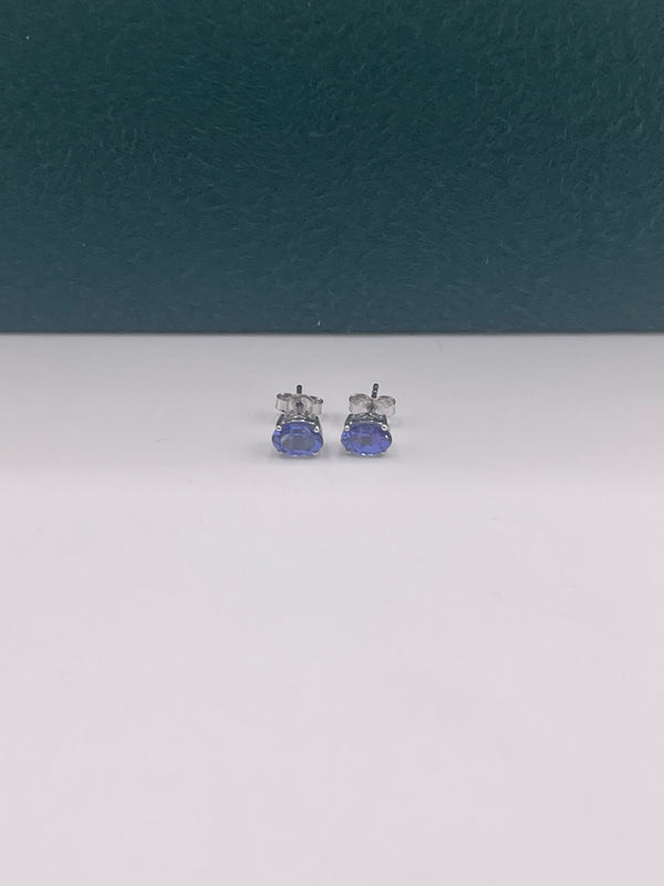 GENUINE AFRICAN TANZANITE STUD EARRINGS SET IN 14K WHITE GOLD 4MM