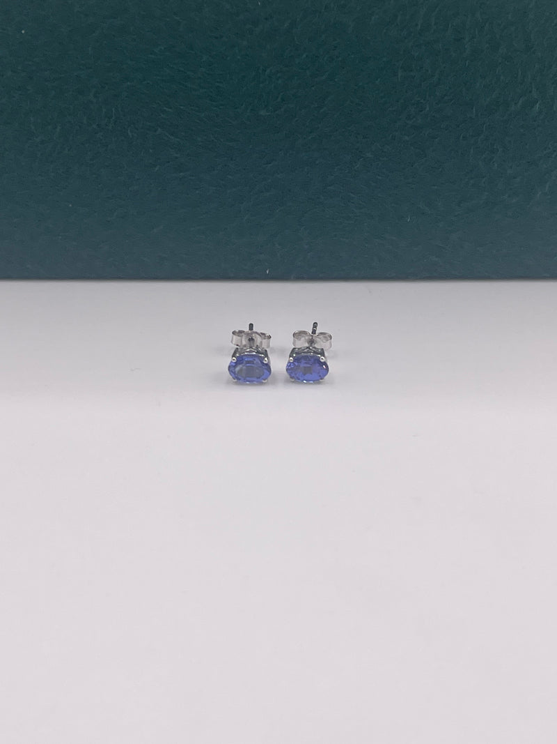 GENUINE AFRICAN TANZANITE STUD EARRINGS SET IN 14K WHITE GOLD 4MM