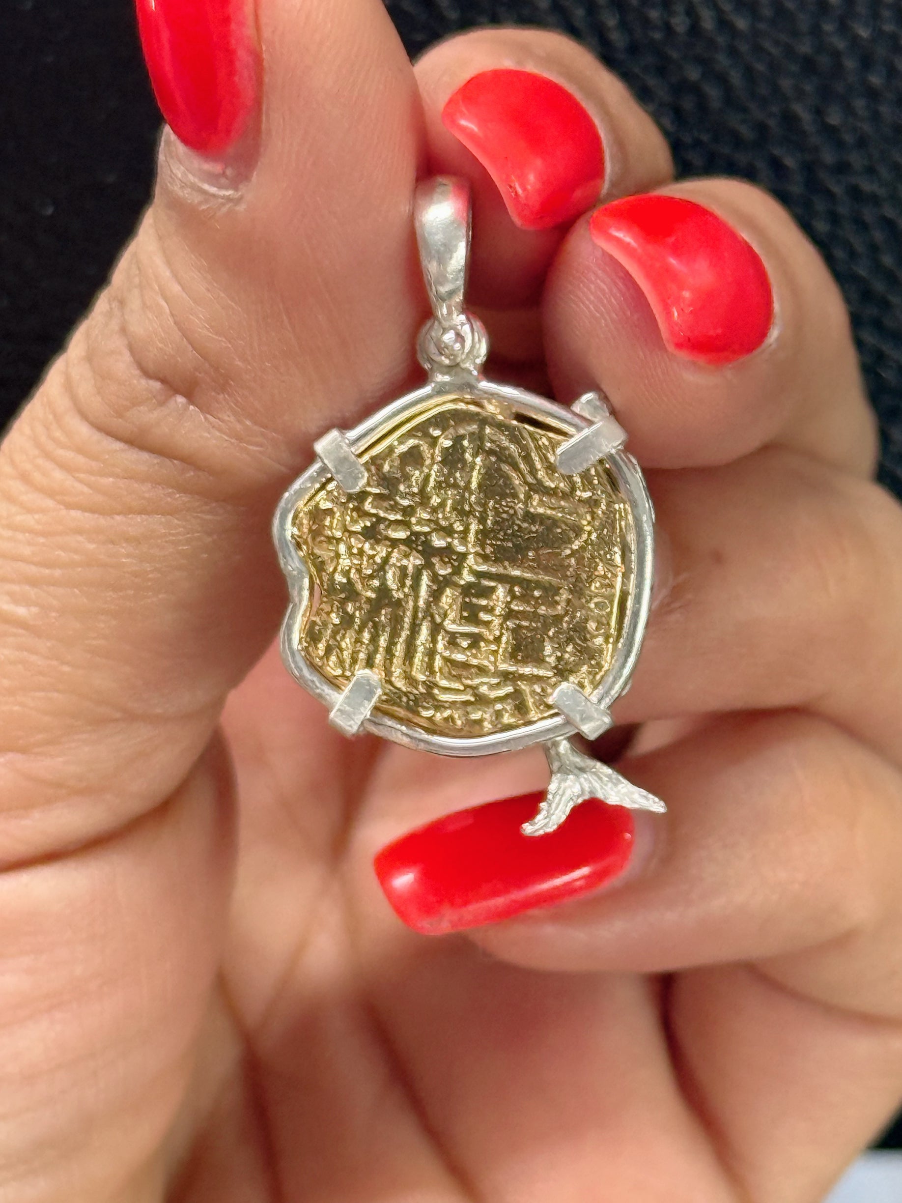 NUESTRA SENORA DE ATOCHA 14K REAL GOLD COIN PENDANT IN ATOCHA SILVER MERMAID 🧜‍♀️ BEZEL