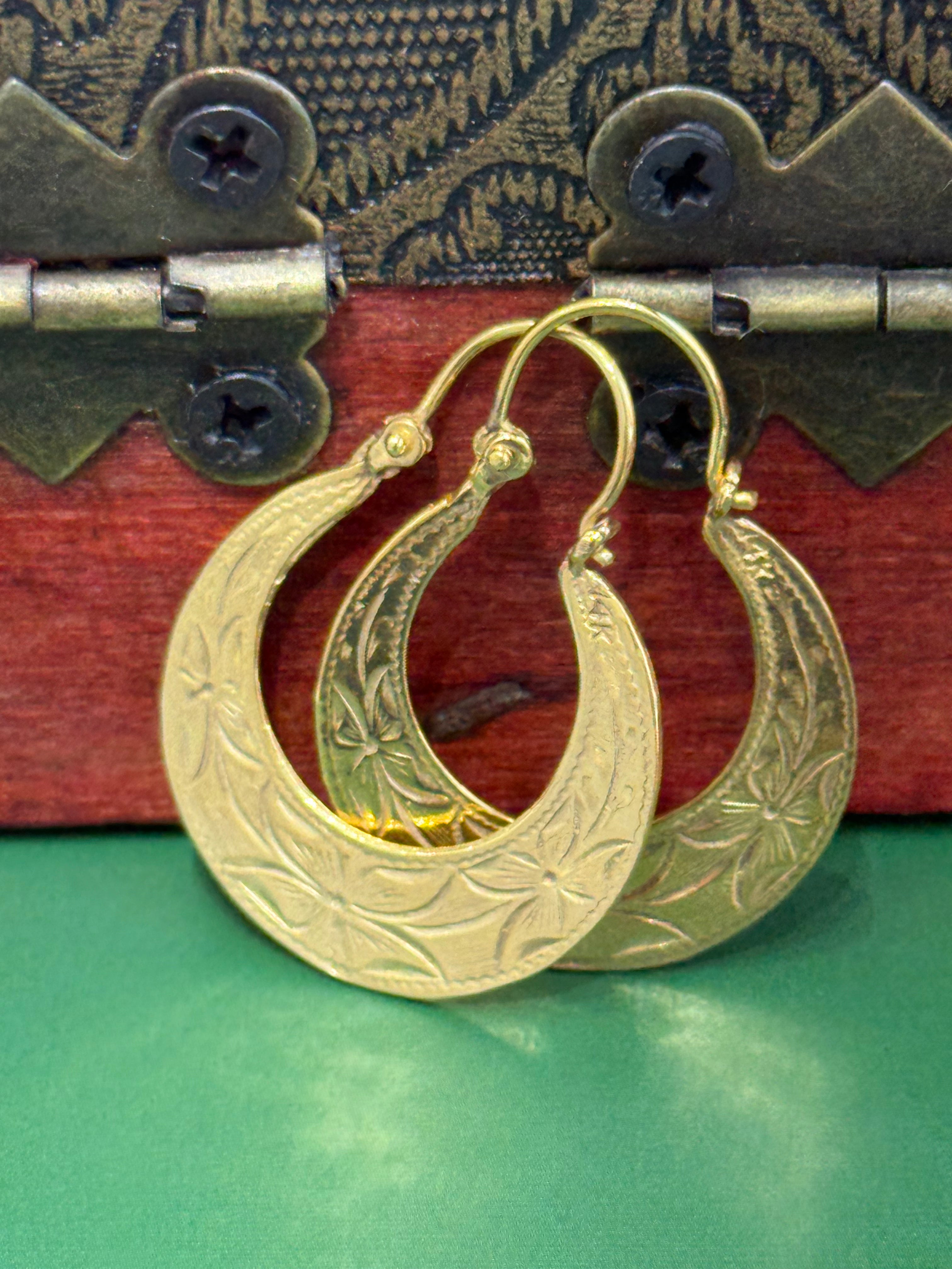 14K REAL SOLID GOLD HANDMADE CUBAN HOOP EARRINGS