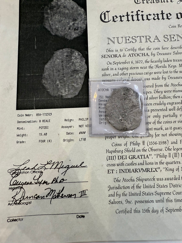 ACTUAL COIN NUESTRA SENORA DE ATOCHA SILVER COIN 8 REALE GRADE 4