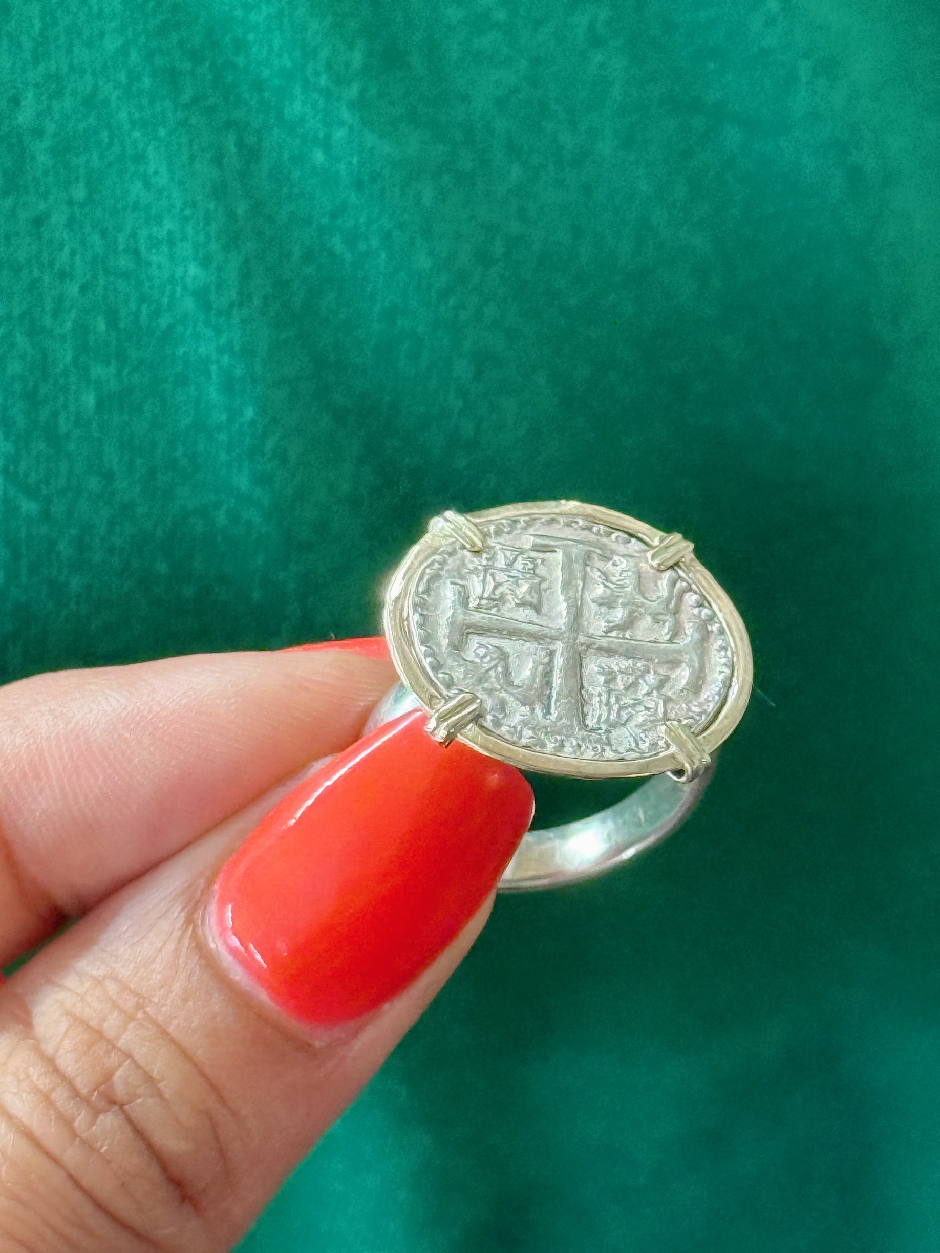 ATOCHA SILVER COIN RING IN 14k REAL GOLD BEZEL AND SILVER BAND