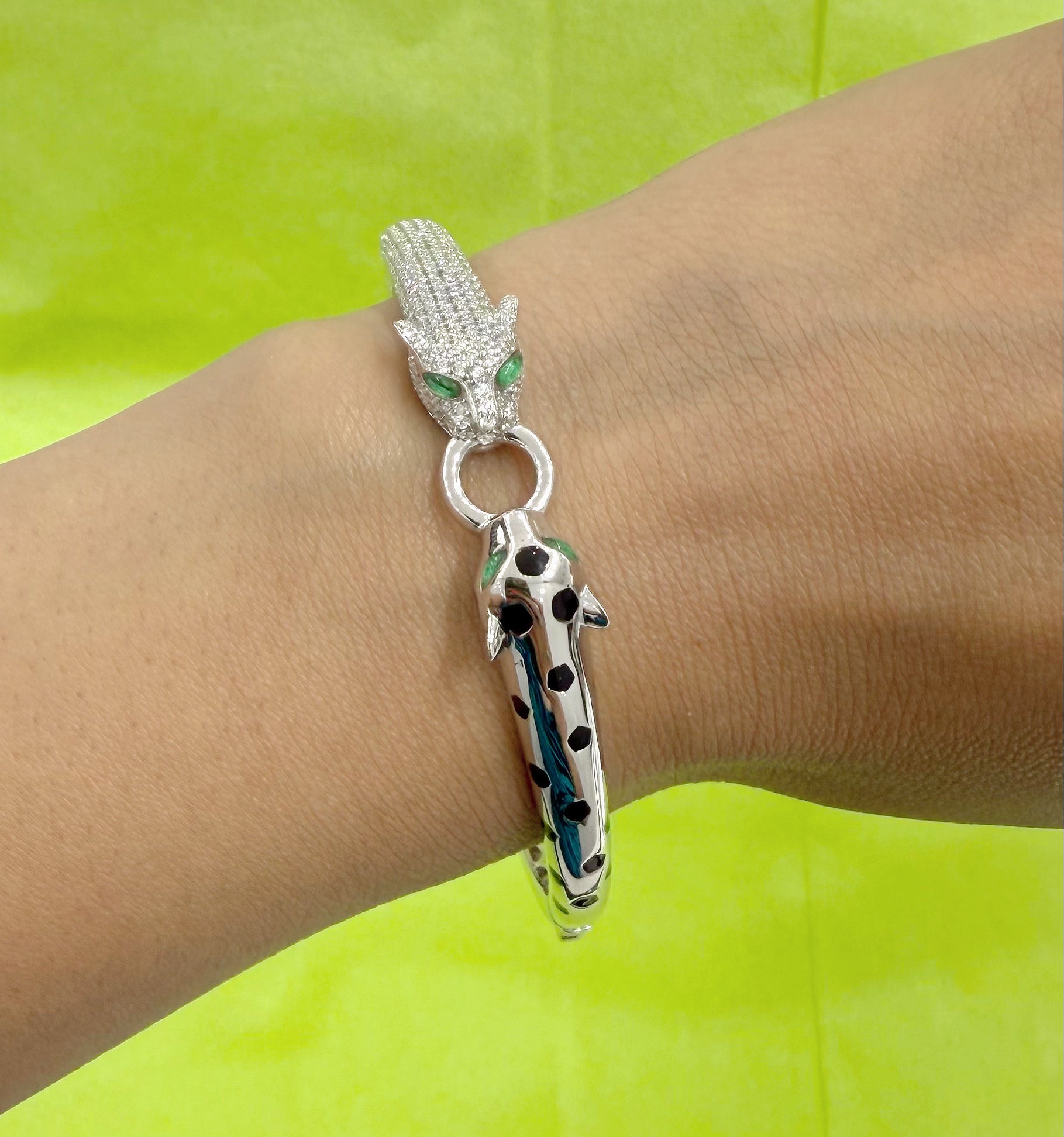 925 sterling silver panther bangle 8”